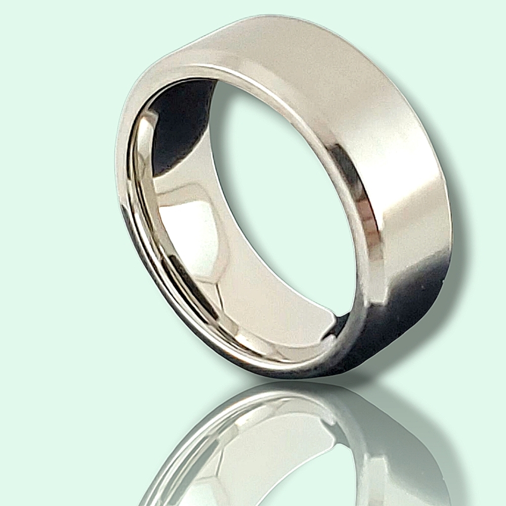 8mm Polished Beveled Edge Engagement Wedding Ring Band - Hypoallergenic 4.5 & 9